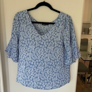 SHEIN Blue and White Floral Blouse